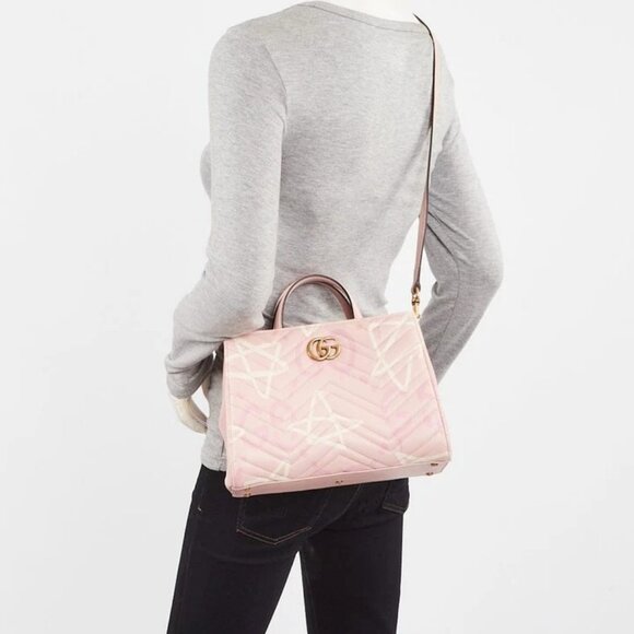 Gucci Pink Quilted Leather Marmont Ghost Top Handle Small Satchel Bag - Picture 1 of 12